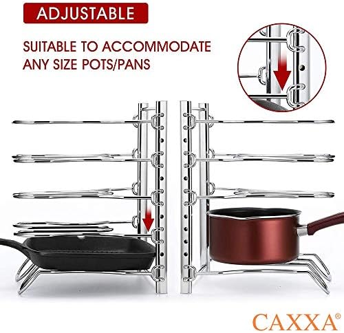 CAXXA Heavy Duty Pan Rack, Pot Lid Rack, Kitchen Cabinet Pantry Cookware Organizer Rack Holder with 5 Adjustable Dividers, Chrome - Image 4