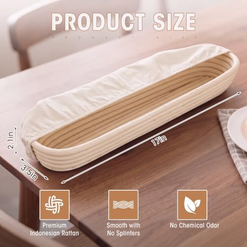 Vesici 17 Inches Baguette Banneton Proofing Basket 6 Pack with Linen Liner Baguette Banneton Bread Baking Baskets Rattan Dough Proofing Baskets for Home Bake, Bakers Supplies, Baking Gifts - Image 2