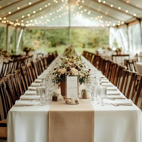 6 Pack Burlap Table Runners 12x108 Inch - Natural Jute Rustic Farmhouse Table Runner Decor for Western Wedding, Farmhouse Party, Holiday & Kitchen Coffee Table (Brown, 12x108 6PC) - Image 2
