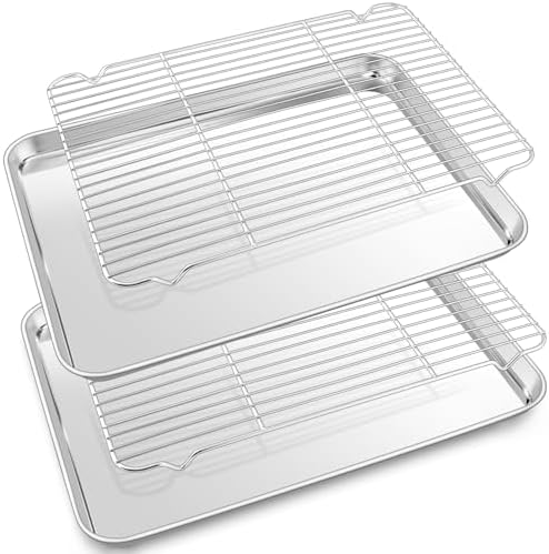 P&P CHEF 17.5 Inch Baking Sheet with Rack Set, Pans with Flat Racks | 2 Baking Sheets + 2 Cooling Wire Racks, Dishwasher & Oven Safe, Non-toxic & Lasting Use, Fit for Regular Oven by PPCHEF