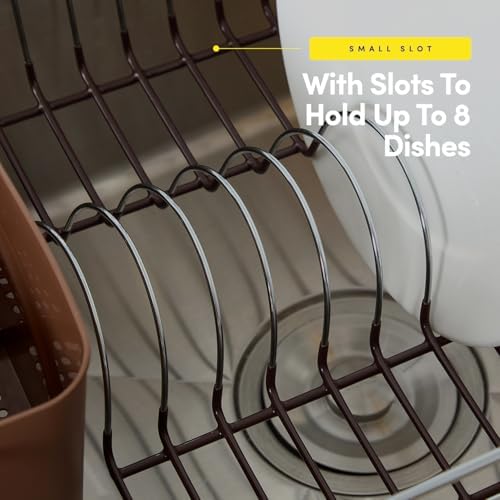 Dish Drying Rack & Cutlery Holder 2 Piece Set - Compact Sink-Fitting Dish Drainer with Rubberized Undercoating, Space-Saving Kitchen Organizer for Plates, Cups, Bowls & Utensils in Sink, Bronze Brown - Image 5