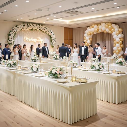 6 Pack Beige Table Cloth for 6 Foot Rectangle Tables Spandex Fitted Tablecloth 6ft Stretch Table Covers Skirt Beige Banquet Tablecloths Wrinkle Free Tablecloth for Party Wedding Birthday Event - Image 2