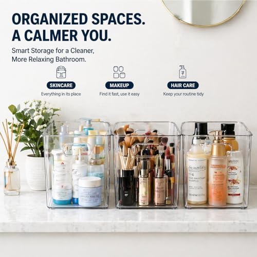 MOONEDGE 6 Pack Clear Organizer Bins 11x8x6in Pantry Organizers and Storage - Image 4