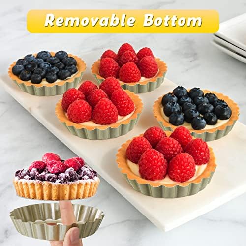 Uiifan 32 Pcs 4 Inch Tart Pans Nonstick, Fluted Round Quiche Molds | Removable Bottom Design, Gold Nonstick Coating, Ideal for Mini Pies, Cheesecakes, Mousse Cakes, Quiche Baking - Image 4