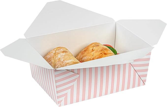 Restaurantware-Bio Tek 8.5 x 6.2 x 3.5 Inch Food Containers, 200 Durable Takeaway Boxes - Disposable, Striped, Pink And White Paper 98 Ounce Takeout Boxes, Rectangle, For Takeouts And Delivery - Image 10