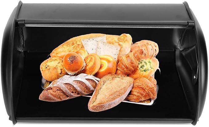 Bread Box for Kitchen Countertop, Stainless Steel Bread Holder, Large Capacity Bread Storage Container, Metal Bread Bin, Morden Bread Box with Rolling Door for Homemade Breads, Pastries,(Black) by TITA-DONG