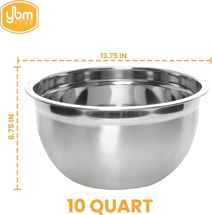 YBM HOME Heavy Duty Professional Stainless Steel Mixing Bowl – Commercial Grade Deep Prep & Serving Bowl for Baking, Cooking, Dough Mixing & Food Prep, Dishwasher Safe, 10 Quarts - Image 2