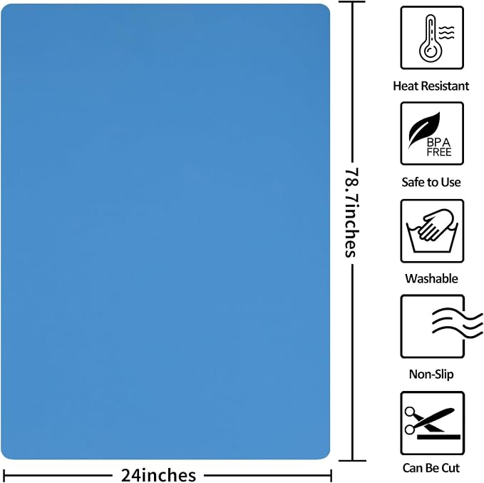 Silicone Mats for Kitchen Counter, Nonslip Silicone Mats for Crafts Countertop Protector Heat Resistant Mat (78.7” x 24” x 0.08”, Light Blue) - Image 2