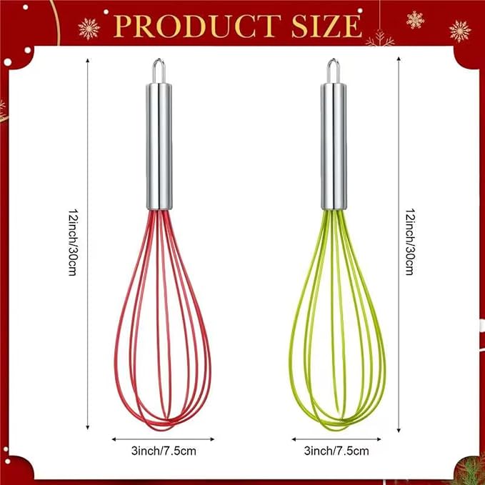FoldTier 36 Sets 12 Inch Christmas Whisks Gifts DIY Fillable Christmas Tree Ornaments Xmas Colored Silicone Whisks for Cooking Heat Resistant Egg Beaters with Card Rope Bag for Candy Holder - Image 2