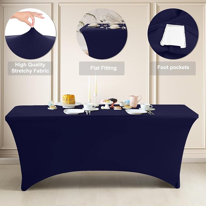 ABCCANOPY 2-Pack 6FT Spandex Table Covers, Stretch Fitted Tablecloth, Navy - Image 3