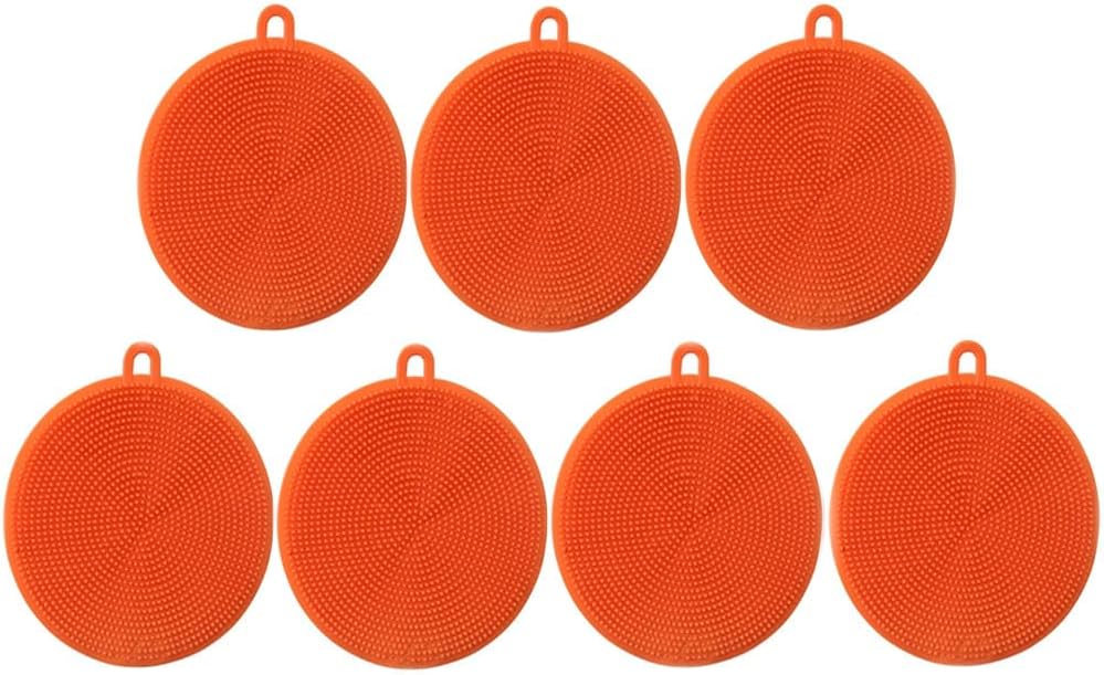 7 PCS Silicone Dish Scrubber, Kitchen Sponges, Silicone Sponge,Dish Brush, Dish sponges, Silicone Sponge Dish Sponges, Kitchen Sponge Double Sided Cleaning Sponges (orange)