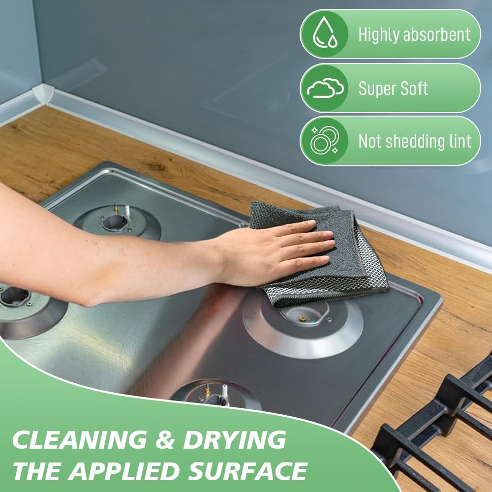 SINLAND Microfiber Dish Cloth Kitchen Washcloth Best Kitchen Cloths Cleaning Cloths Poly Scour Side 12"x12" 20Pack Dark Grey