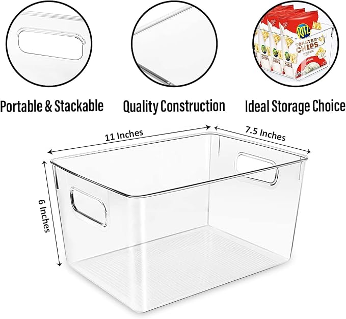 Clear storage organizer bins, Kitchen Cabinet Organizers and Storage Baskets Pantry Fridge Containers for Organizing Cabinet Organization Perfect for, Foods, Snacks, Chips, Vitamin, Spices, Makeup - Image 2