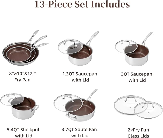 Deluxe13 Piece Hybrid Ceramic Nonstick Stainless Steel Cookware Set - Image 2