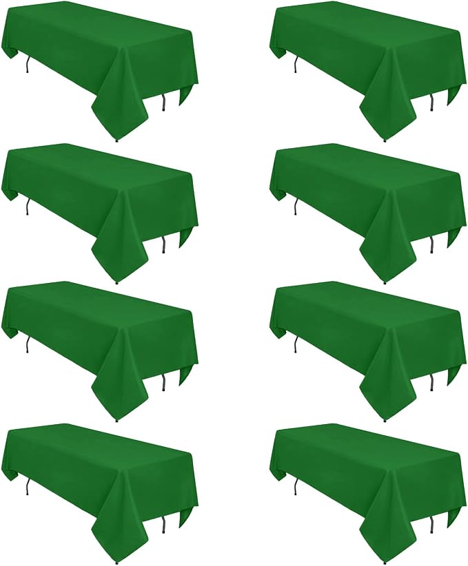 8 Pack Green Rectangular Table Cloth 60 x 126 Inch for 8 Foot Table by Heneger