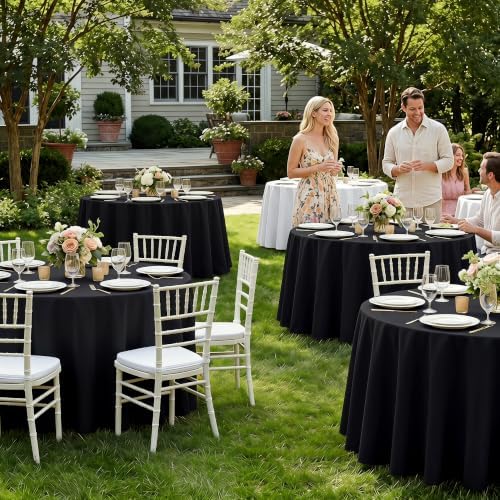 Fitable 6 Pack Black Round Tablecloths - 70 Inches in Diameter - Image 2