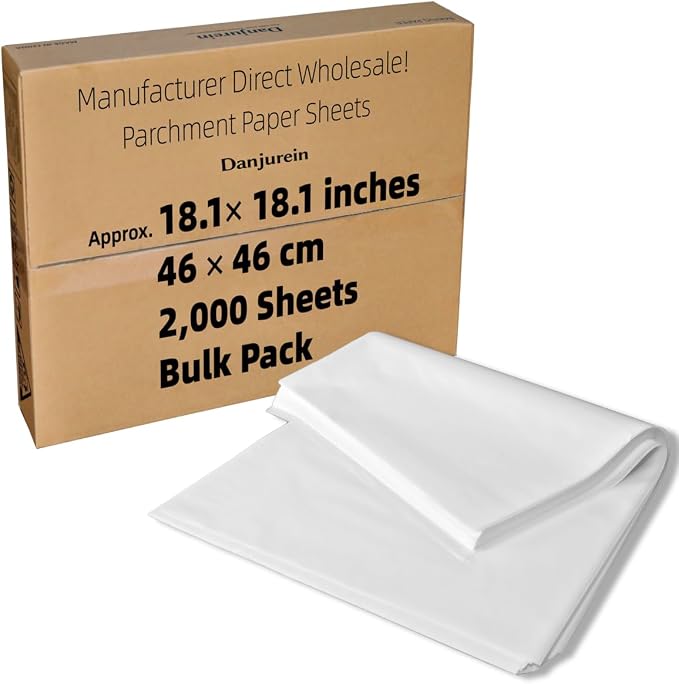 2000 Bulk Sheets 18x18 Parchment Paper Commercial Grade | Food Grade Non-Stick 428°F Heat Resistant for Large Commercial Ovens, Bakery Lines & Bulk Roasting by DanjureinParchmentManufacturer