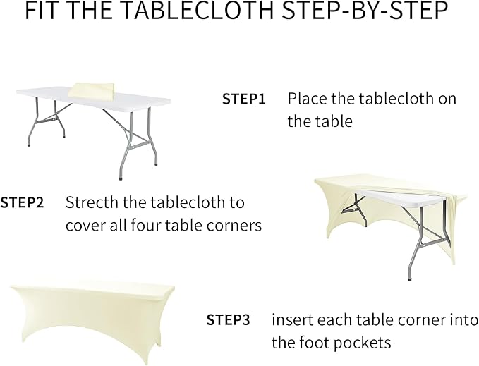 Fokitut 6 Pack Spandex Table Cover for 6FT Table Universal Fitted Stretch Tablecloth for Party, Banquet, Wedding and Events-Ivory - Image 6