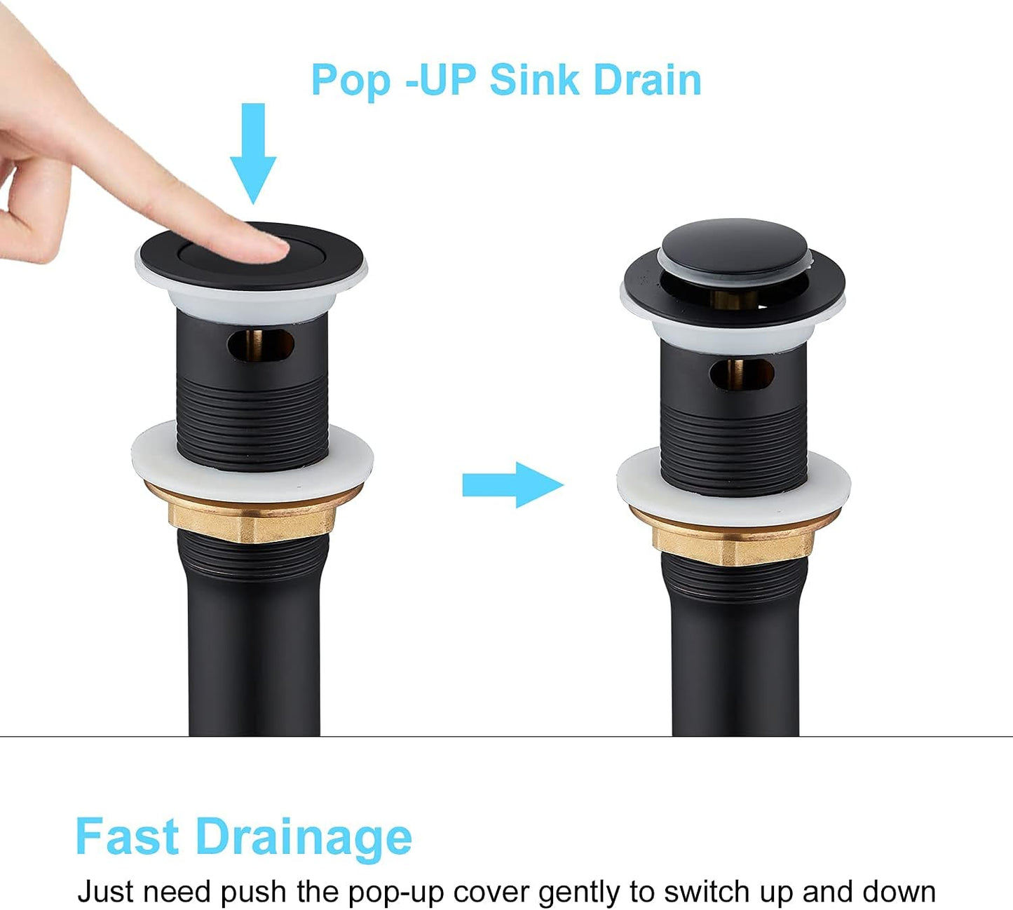 CREA Bathroom Sink Drain, Bathroom Sink Stopper with Drain Hair Catcher Pop Up Drain 1 1/2" for Bathroom Vanity Kitchen Sink with Overflow, Matte Black