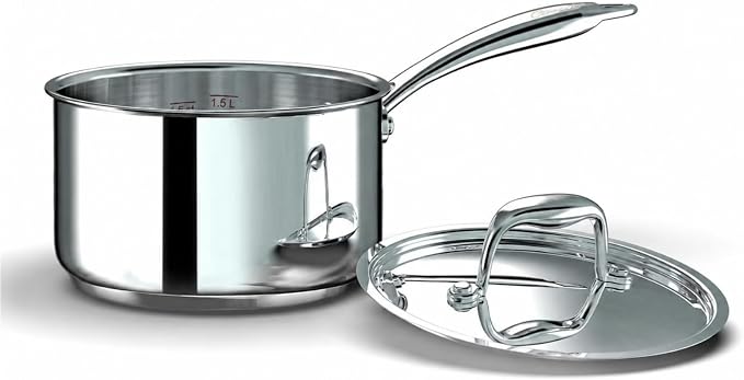 Ciwete 2 Quart Sauce Pan with Lid, Tri Ply Stainless Steel Saucepan 2 Qt with Stainless Steel Lid, 2 Measuring Lines, Upgraded Packaging, Cool Ergonomic Handle, Dishwasher & Oven Safe by Ciwete