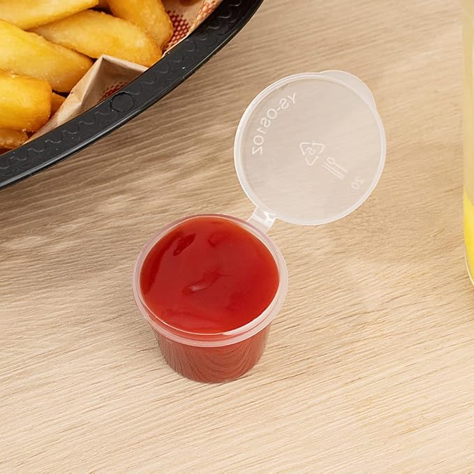 Restaurantware Clear Plastic Sauce Cups With Hinged Lids 2000 Count 1 Ounce Disposable Dipping Containers, Spill-Proof Storage Cups, Freezer-Safe Portion Bowls, Clear - Image 6