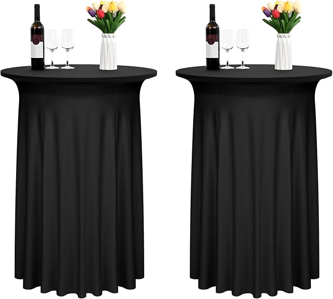 2 Pack Cocktail Stretch Table Skirt, Black, 32 x 43 inch by FXKS