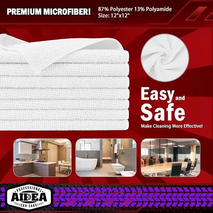AIDEA White Microfiber Cleaning Cloth 10PK, Cleaning Rags 12×12" - Image 6