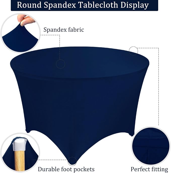 4 Pack 6FT Round Spandex Tablecloth 72" Round Elastic Table Cover Washable Wrinkle Resistant Fitted Table Cloth for Wedding Party Birthday Banquet Bar Events(Navy Blue) - Image 3