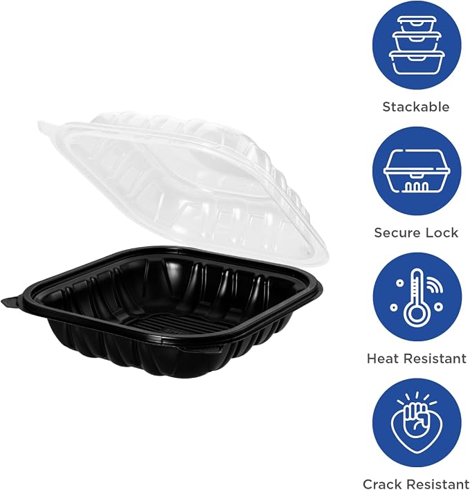 Karat Premium PP Hinged Container, 10.25"x9", 1 compartment, Take Out Food Containers - Case of 150 pcs - Image 2