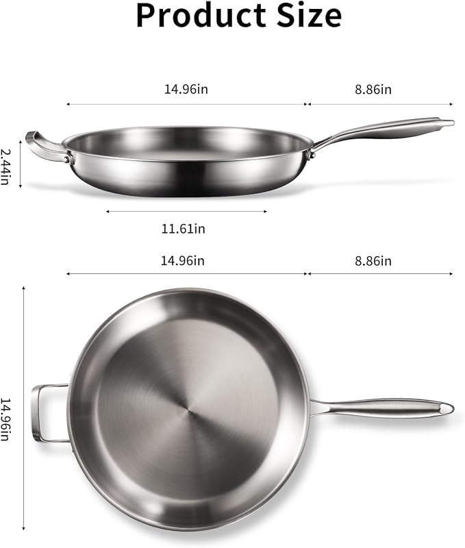 DELARLO Tri-Ply Stainless Steel Pan,18/10, 14.2" - Image 8