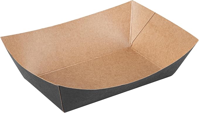 Restaurantware Black Paper lb Food Tray Boat, 7.1 x 5.7 in, 50 Pack - Image 2