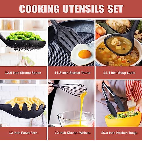 RAXCO Kitchen Utensils Set,18-Piece Cooking Utensils and Knife Set,Black | Food-grade Silicone Heat-safe to 410°F, Detachable Stainless Steel Holder, 5 Kitchen Knives and Cutting Board All-in-one - Image 3
