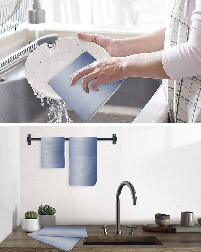 Ombre Navy Blue Dish Towels Set, Waffle Weave Kitchen Towels Microfiber Towels Cleaning, Gradual Contemporary Minimalist Solid Color Soft Absorbent Dish Drying Towels Hand Towels 2 Pack 15.7x23.6 Inch - Image 6