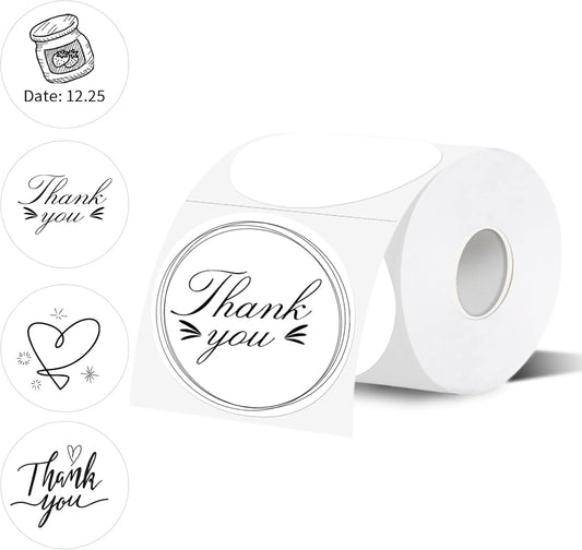 Thermal Label,3 Inch White Round Thermal Printer Sticker,Self-Adhesive Round Direct Thermal Labels,Thermal Stickers for DIY Logo Design,Name Tag (300 Labels/1 Roll)