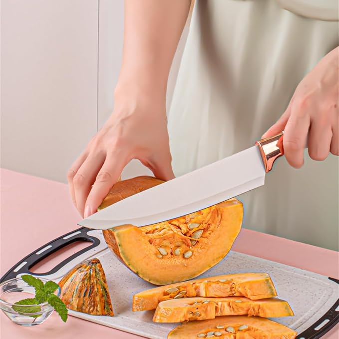 19 Pieces Kitchen Utensil and Knife Set with Block, with 11 Piece Silicone Cooking Utensils, 5 Pcs Sharp Stainless Steel Chef Knives Scissors Whisk Tongs and Cutting Board Beige - Image 3