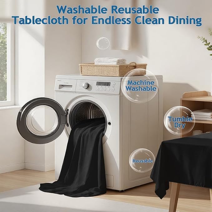 Rectangle Tablecloth 60" x 84", Black Washable Polyester Table Cloth, Wipeable Table Cover for Dining, Wedding, Birthday, Party, Banquet Decor, 6 Pack - Image 9