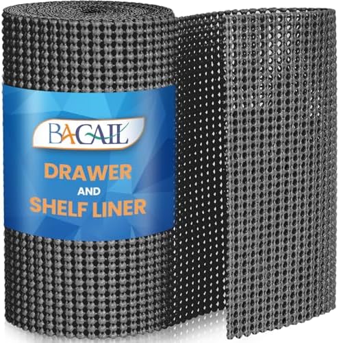 BAGAIL Non-Adhesive Shelf Liner, Thick Strong Grip Drawer Liners for Kitchen Cabinets, Heavy-Duty Easy Cut Cabinet Liners for Shelves, Pantry, Bathroom Cupboards - 12" x 30FT, Charcoal by BAGAILBASICS