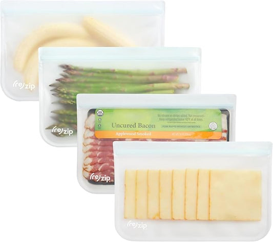 (re) zip Reusable Half Gallon Freezer Food Storage Bags, Leakproof, 4-Pack | Food-grade, BPA-free, airtight. Holds 64 oz - perfect for lunch meat, cheese, deli & freezer prep, stays fresher. by rezip