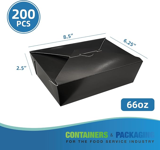 Paper Lunch Food Takeout Boxes, Black, 66oz, 200PCS - Image 2