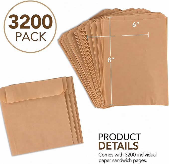 Kraft Brown Sandwich Bags (3200 Pack) – Microwavable Unbleached Natural Kraft Paper Bags, Food Grade Grease-Resistant Bags for Pastries, Cookies, Snacks – Biodegradable & Compostable – Stock Your Home - Image 2