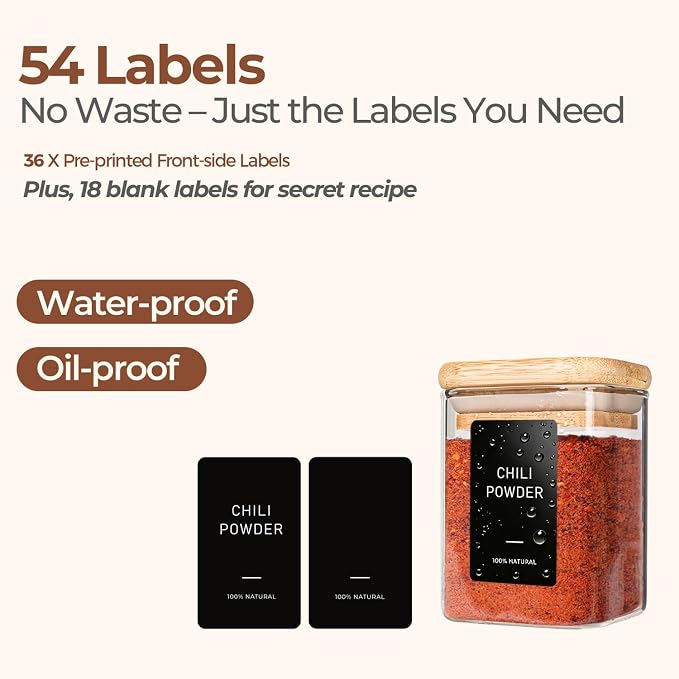 ComSaf Spice Jars 4oz 16 Pack, Seasoning Containers with labels 54 Labels | Small Glass Jars, Bamboo Lid with Silicone Seal, Kitchen Spice Drawer Organizer, Loose Tea,Herbs,Powders,Salt,Chili, BPA Free - Image 6