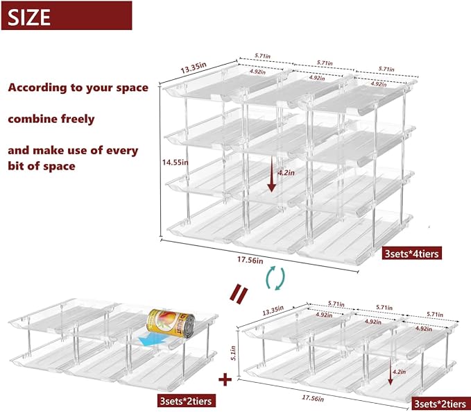 Can Organizer for Pantry, 4 Tier Stackable Rolling Can Storage Rack | Automatic Rolling, Modular Combination, Clear, Holds 48 Cans, Fits Cabinets, Pantry & Fridge, Easy Access, Space Saving - Image 4