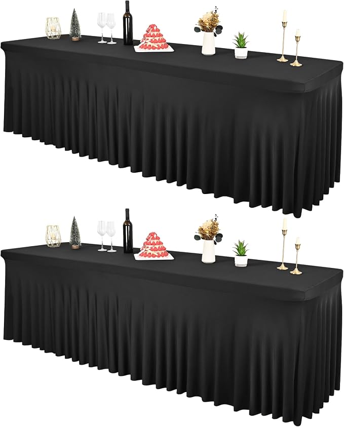 2 Packs Black Spandex Table Clothes for 8 Ft Tables by REWOMC