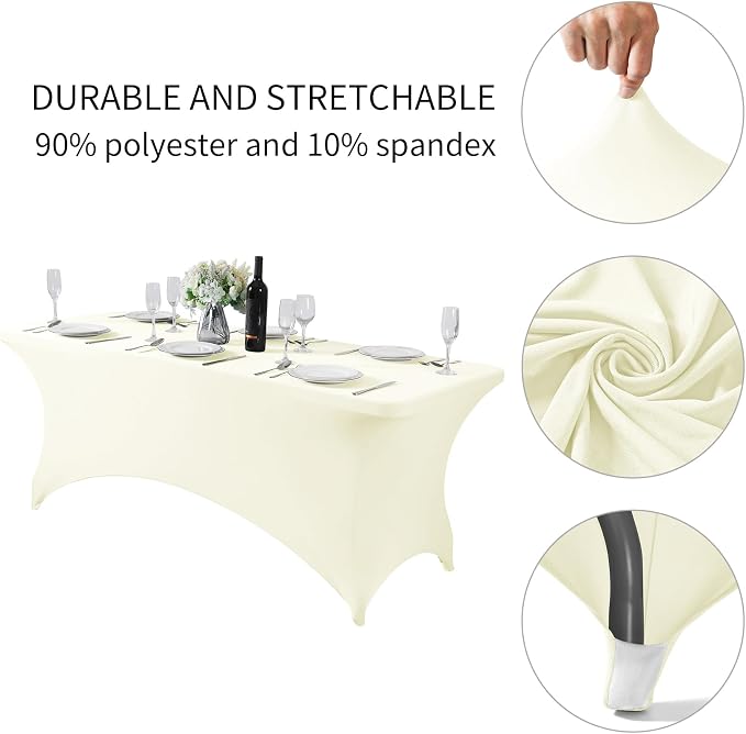 Fokitut 6 Pack Spandex Table Cover for 6FT Table Universal Fitted Stretch Tablecloth for Party, Banquet, Wedding and Events-Ivory - Image 5