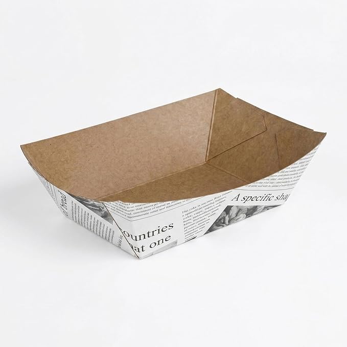 Restaurantware-Bio Tek 1/2 Pound Food Trays, 400 Disposable Paper Food Trays - Heavy-Duty, Greaseproof, Newsprint Paper Food Boats, for Snacks, Appetizers, Or Treats, Use At Parties Or Carnivals - Image 2
