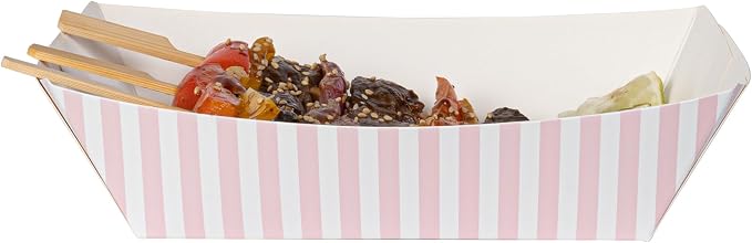 Restaurantware-Bio Tek 2 Pound Food Trays, 50 Disposable Paper Food Trays - Heavy-Duty, Greaseproof, Pink and White Paper Boats, for Snacks, Appetizers, Or Treats, Use At Parties Or Carnivals - Image 10