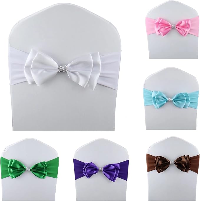 50 PCS Double Bows Stretch Chair Sashes, for Wedding Party Chair Cover Decoration, Spandex Stretch Chairs Bands (Pack of 50 White) - Image 2