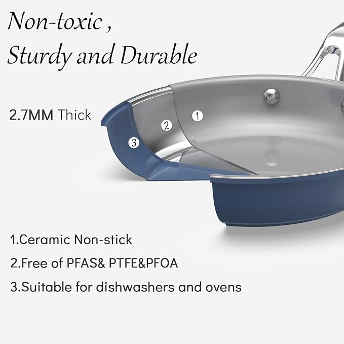 10-in-1 Blue Ceramic Nonstick Deep Saute Pan Set With Steamer & Lid, 4QT - Image 8