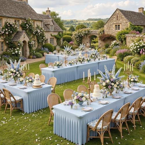 6 Pack Dusty Blue Spandex Tablecloths for 6 Foot Rectangle Tables, Wrinkle Free Stretchy Table Cloths 6ft Fitted Table Cover DeskSkirt for Weddings Birthday Party Banquet Baby Shower - Image 4