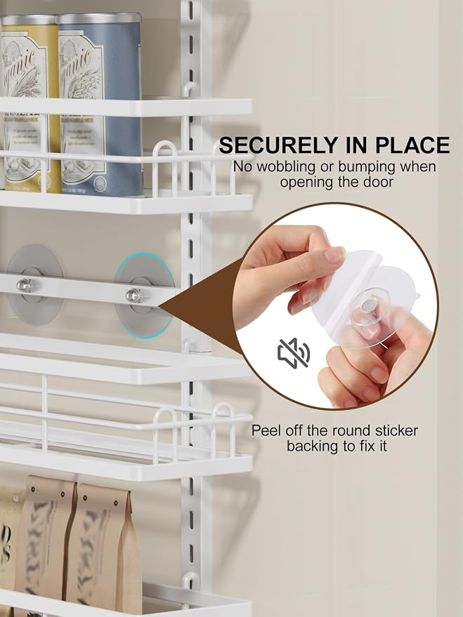 Delamu Over the Door Pantry Organizer, 6 Tier Pantry Door Organizer with Adjustable Basket, Door Spice Rack Seasoning Organizer, Metal Hanging Pantry Organizers and Storage for Kitchen,15.3" White - Image 7